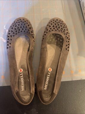 Merrell Taupe Suede Laser-Cut Slip-On Flats